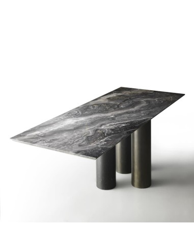 Kreoo Arcaico 160 Marble Table With Cylinder Bases Support In Metal